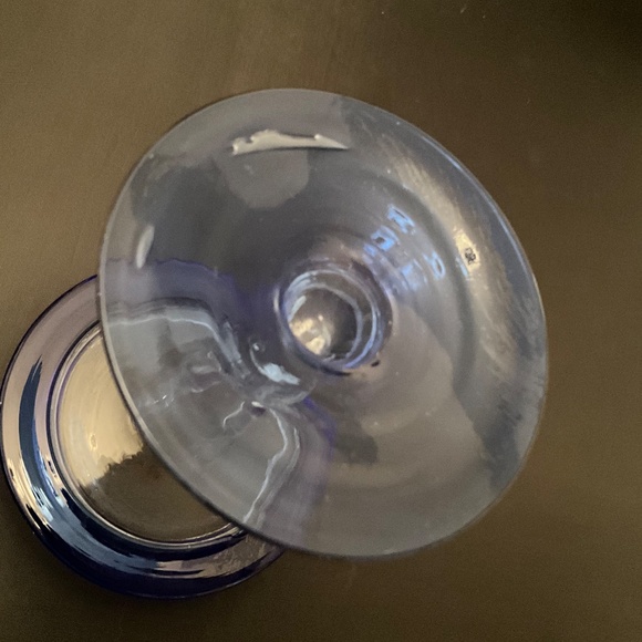 Cobalt Blue Hand-Blown Glass Candlestick Holder with Twisted Stem - Picture 2 of 2